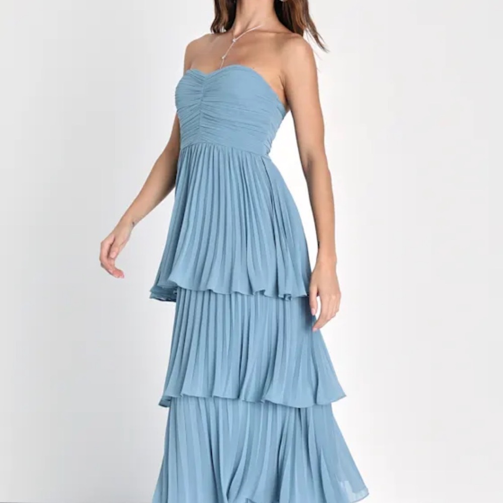 NWT - LULUS - Seriously Sensational Light Blue Strapless Tiered Maxi Dress - Picture 3 of 4